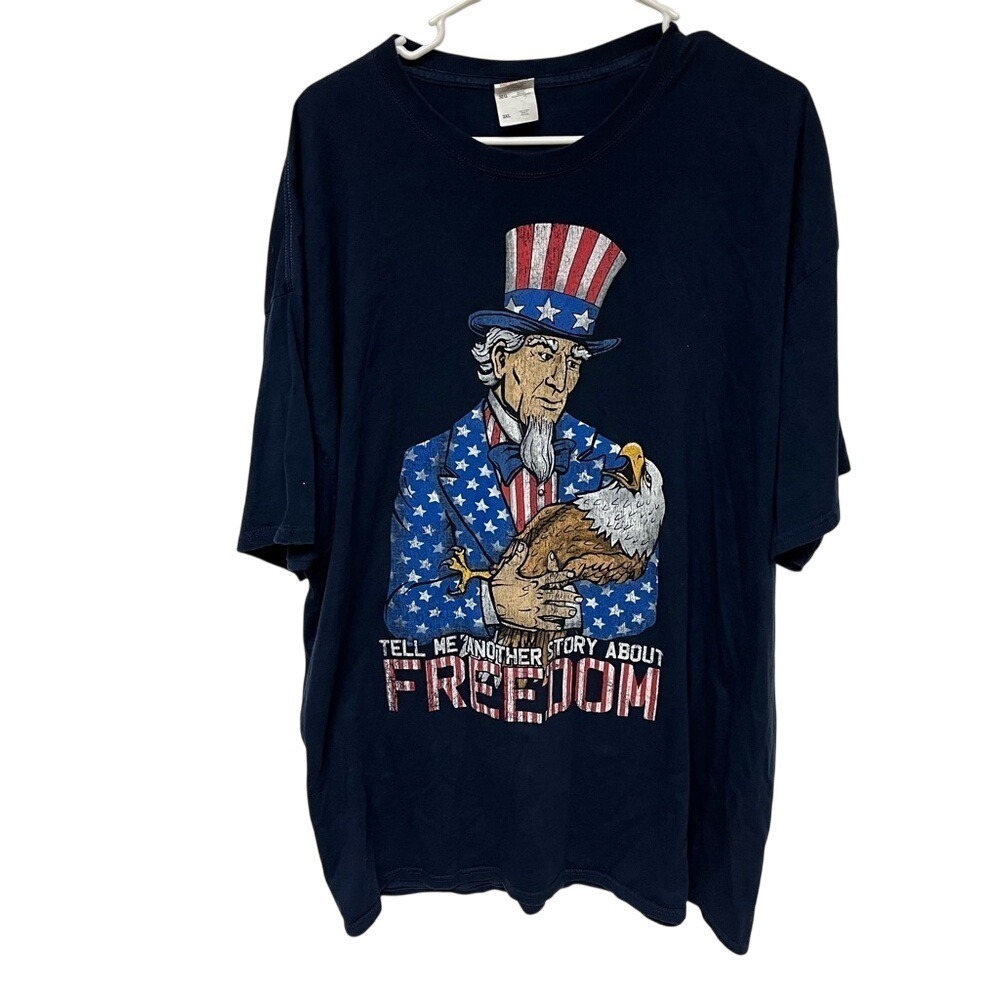 Fruit of the Loom Uncle Sam Eagle Freedom Graphic Tee Navy Blue Mens 3XL Shirt